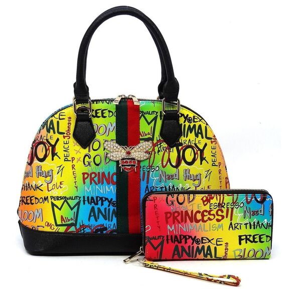 2-in-1 Stylish Multi Graffiti Dome Satchel - Picture 1 of 6